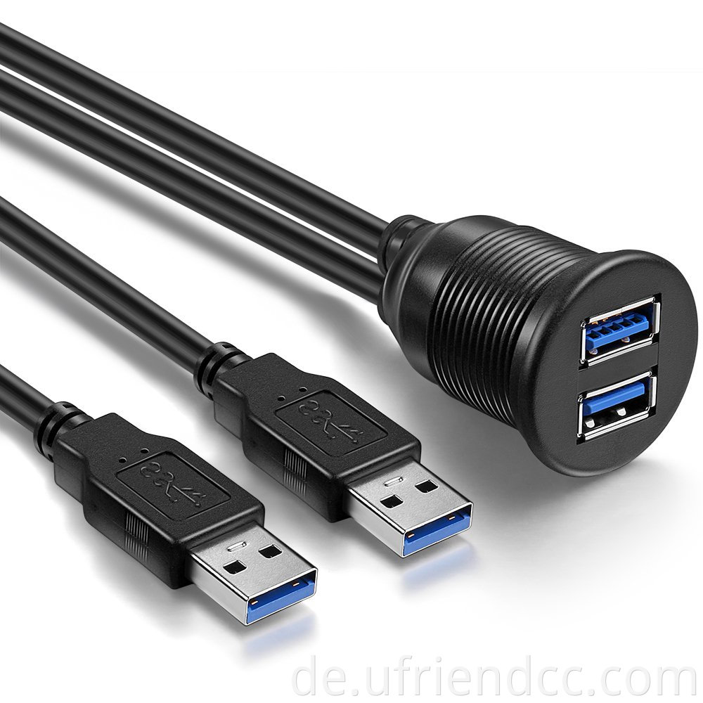 Benutzerdefinierte runde quadratische Auto Dual USB 3.0 Flush Dashboard Armaturenbrettmontage USB -Verlängerungskabel